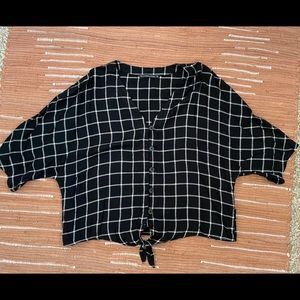 Black Short Sleeve Flannel with Tie Bottom